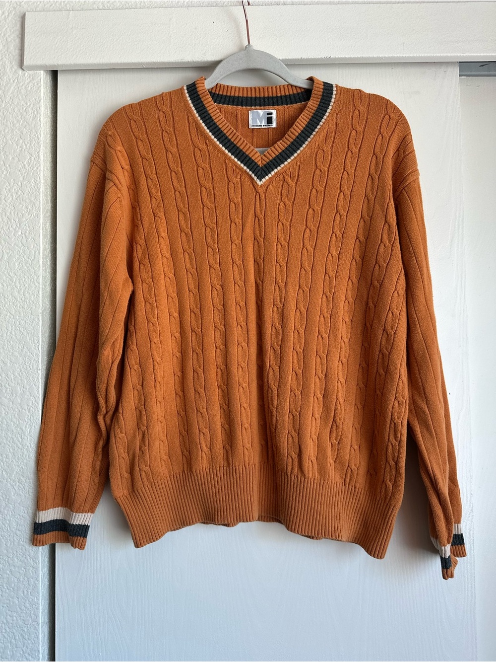 Women's Cable-Knit V-Neck Sweater - Orange